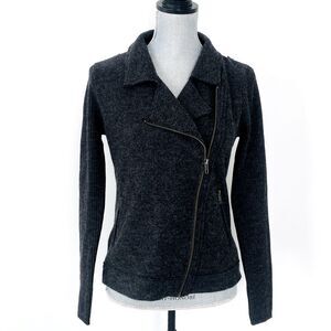 Willi Smith Charcoal Wool Knit Moto Jacket Sz S Soft Moto Rib Knit Sleeve Fitted